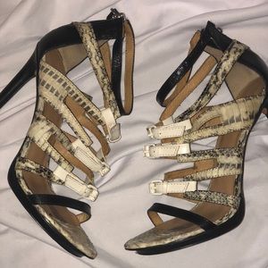 Like New L.A.M.B. Strappy Snakeskin Heels